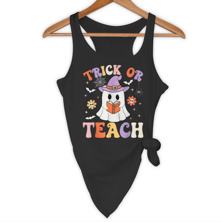 Trick Or Teach Teacher Groovy Ghost Halloween Teacher Flowy Tank, novelty gifts, funny gifts Trick Or Teach Teacher Groovy Ghost Halloween Teacher Flowy Tank, novelty gifts, funny gifts