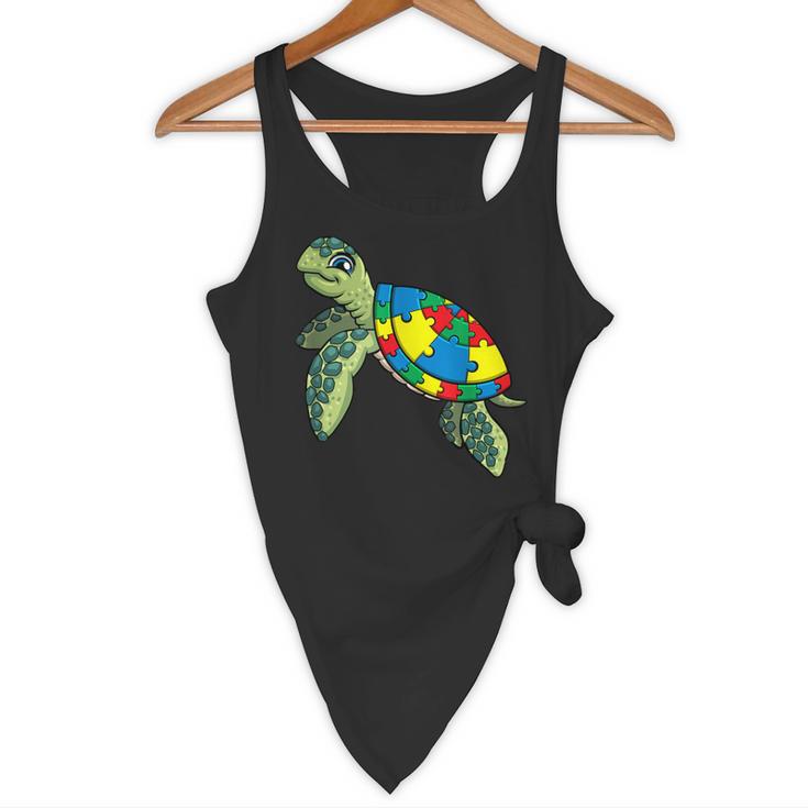 Turtle Puzzle Pieces For Autism Awareness Kids Women Teacher Flowy Tank, novelty gifts, funny gifts