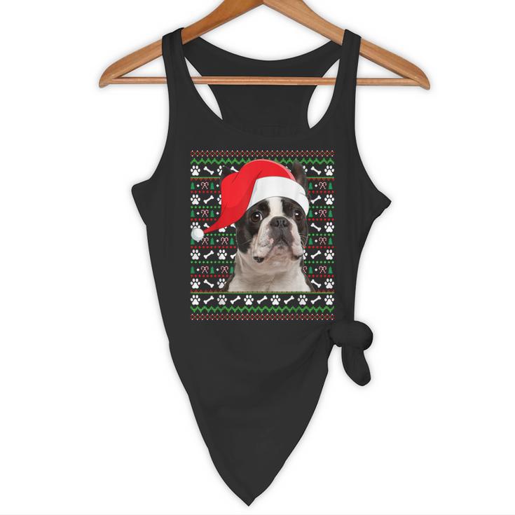 Ugly Xmas Sweater Santa Boston Terrier Dog Christmas For Men Women Kids Flowy Tank, novelty gifts, funny gifts
