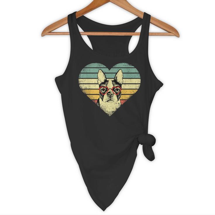 Vintage American Boston Terrier Lovers Valentine's Day Flowy Tank, novelty gifts, funny gifts