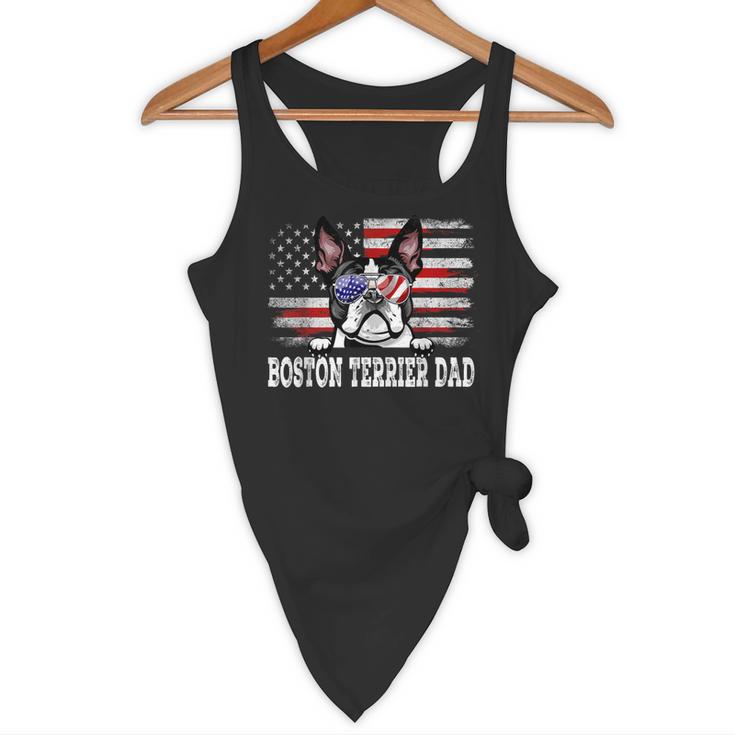 Vintage Boston Terrier Dad American Flag Father's Day Flowy Tank, novelty gifts, funny gifts