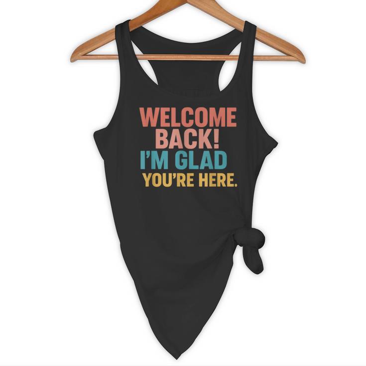 Welcome Back I'm Glad You'Re Here Retro Teacher Greeting Flowy Tank, novelty gifts, funny gifts