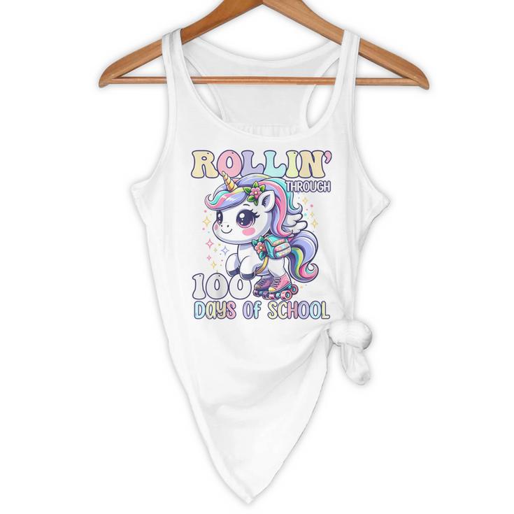 100 Days Of School Girls Teacher 100th Day Unicorn Outfit Flowy Tank, novelty gifts, funny gifts