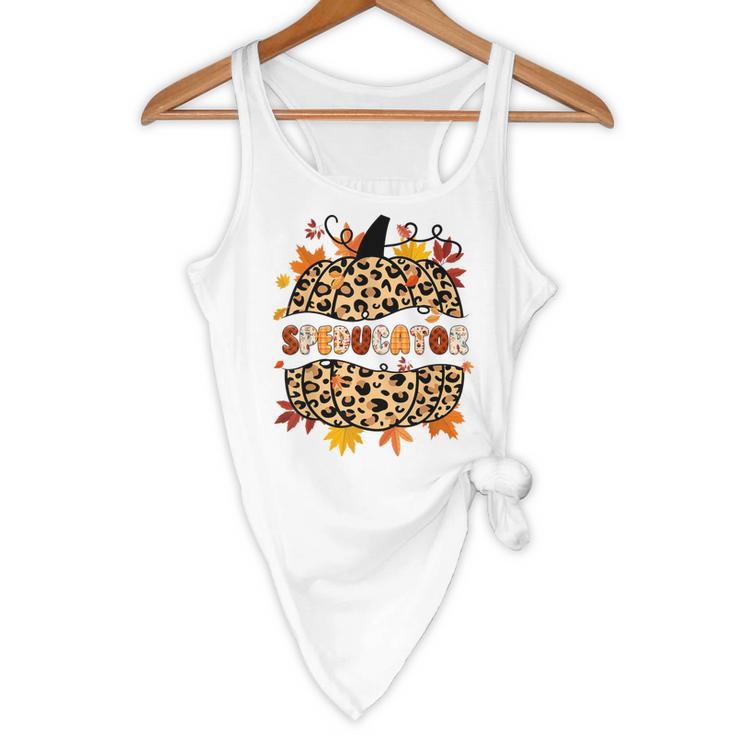 Autumn Fall SPED ED Teacher Thankful Grateful Pumpkin Retro Flowy Tank, novelty gifts, funny gifts