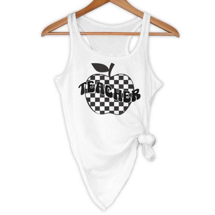 Back To School Checkered Apple Teacher Checkerboard Teacher For Men Women Girls Kids Flowy Tank, novelty gifts, funny gifts