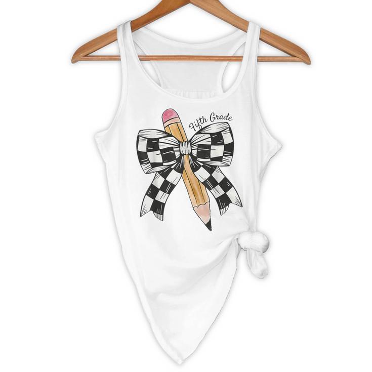 Back To School Hello Fifth Grade Teacher Coquette Pencil Bow Flowy Tank, novelty gifts, funny gifts