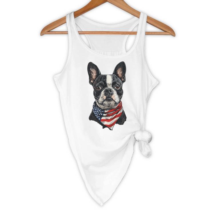 Boston Terrier American Flag Flowy Tank, novelty gifts, funny gifts