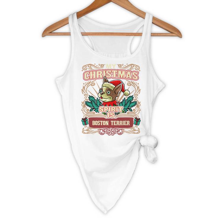 Boston Terrier My Christmas Spirit Dog Santa Claus X-Mas Flowy Tank, novelty gifts, funny gifts