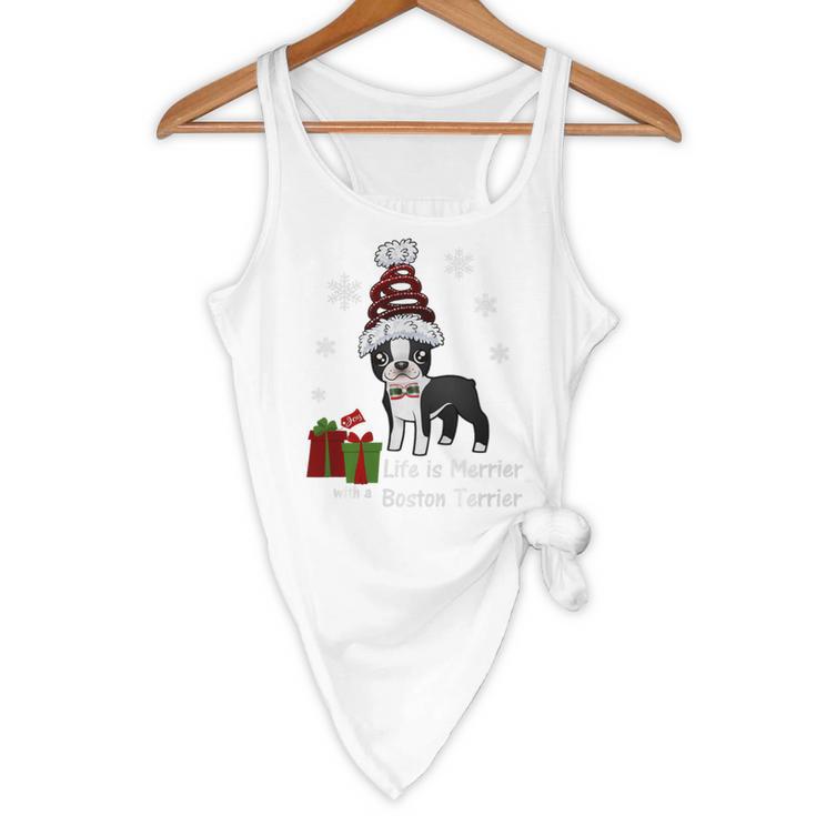 Boston Terrier Christmas T Shirt-Life Is Merrier Premium Tri-Blend Flowy Tank, novelty gifts, funny gifts