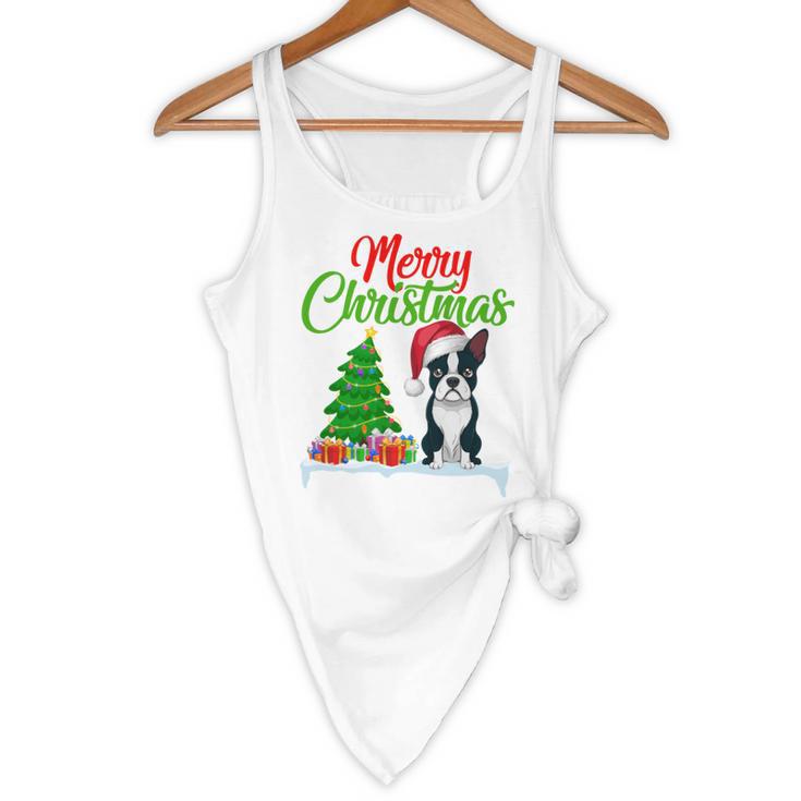 Boston Terrier Christmas Tree Lights Xmas Dog Lover Flowy Tank, novelty gifts, funny gifts