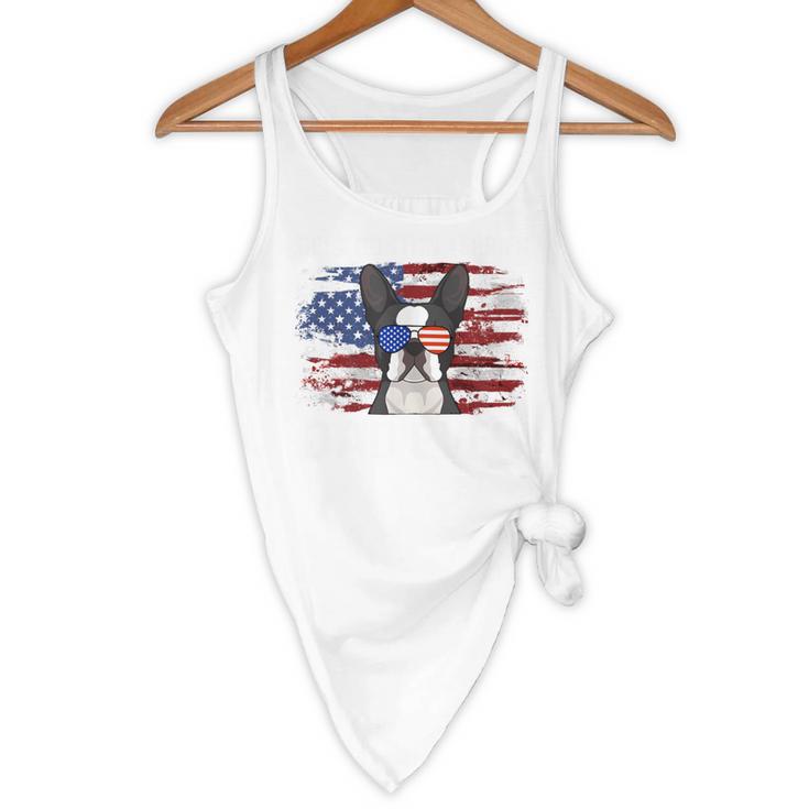 Boston Terrier Dad American Flag 4th Of July Dog Fathers Day Flowy Tank, novelty gifts, funny gifts
