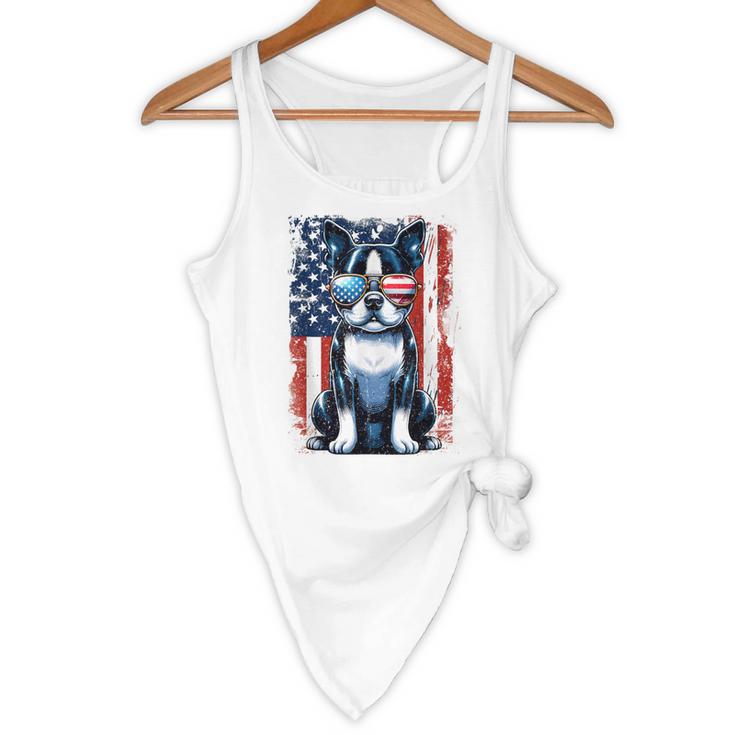 Boston Terrier Dog American USA US Flag Pets Vintage Outfit Flowy Tank, novelty gifts, funny gifts