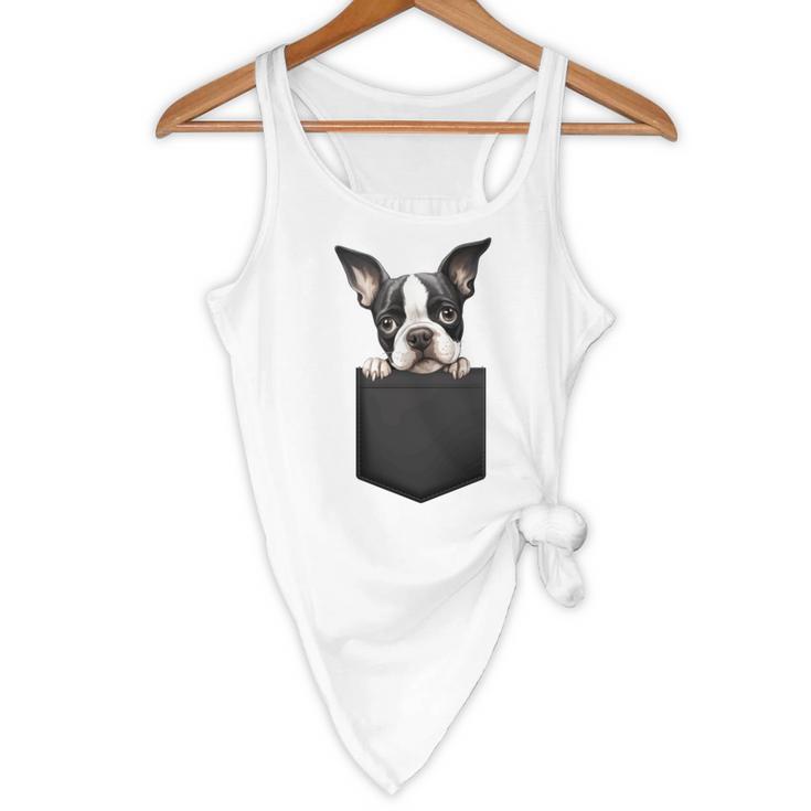 Boston Terrier Dog Puppy Dog In Pocket Cute Pet Lover Flowy Tank, novelty gifts, funny gifts