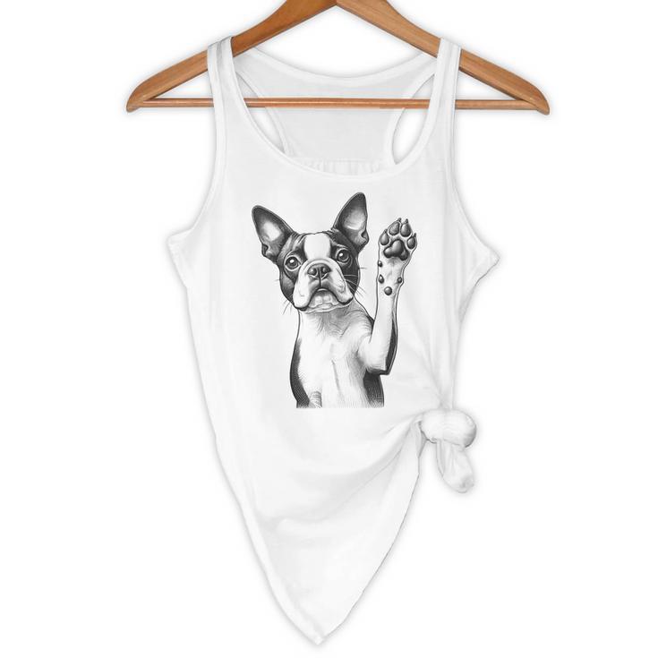 Boston Terrier Dog Raising Paw Idea Men Women Flowy Tank, novelty gifts, funny gifts