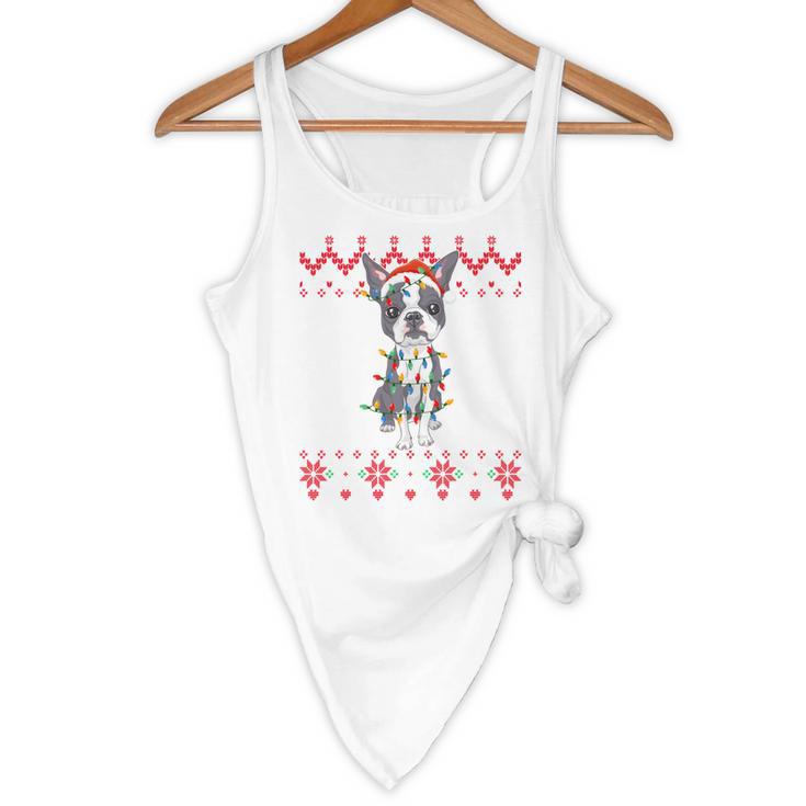 Boston Terrier Dog Santa Hat Men Kids Ugly Christmas Light Flowy Tank, novelty gifts, funny gifts