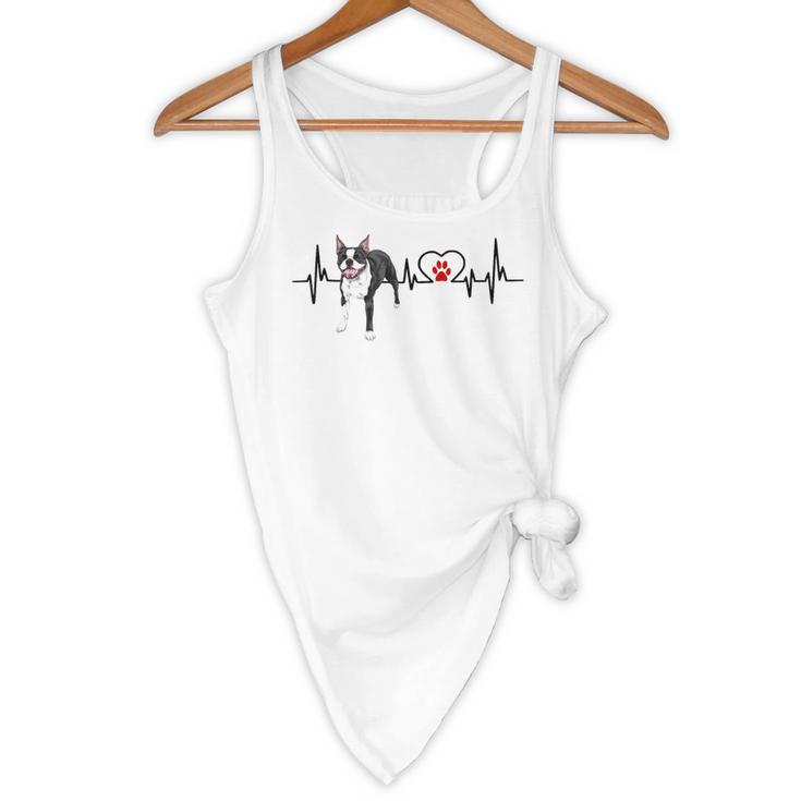 Boston Terrier EKG Heartbeat Heart Line Dog Lovers Flowy Tank, novelty gifts, funny gifts
