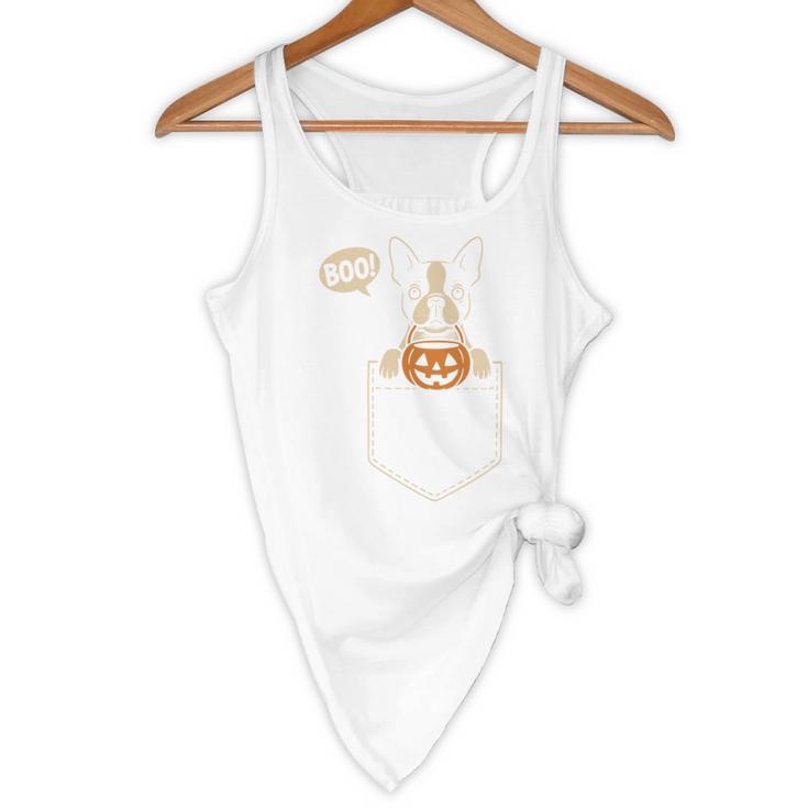 Boston Terrier Halloween Cute Bostie Dog Pocket Boo Flowy Tank, novelty gifts, funny gifts