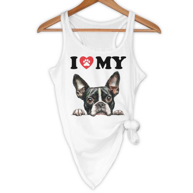 Boston Terrier I Heart My Dog Dog Lover Flowy Tank, novelty gifts, funny gifts