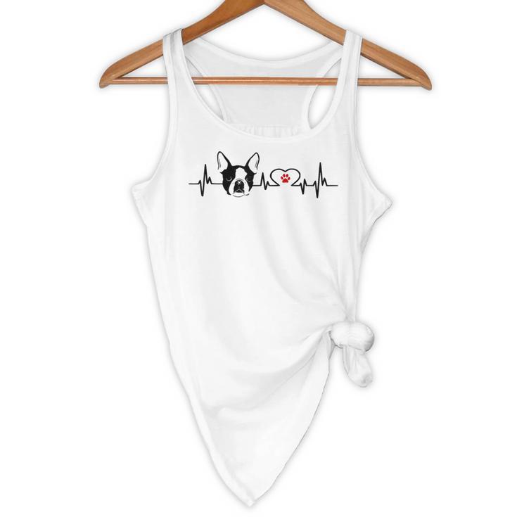 Boston Terrier Heartbeat Heart Line Flowy Tank, novelty gifts, funny gifts