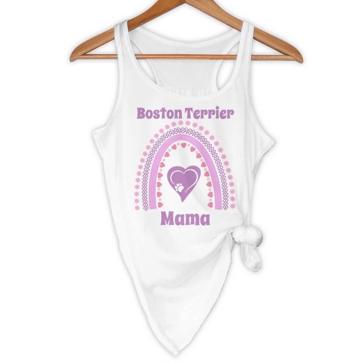 Boston Terrier Mama Cute Rainbow Paw Heart Shape Flowy Tank, novelty gifts, funny gifts