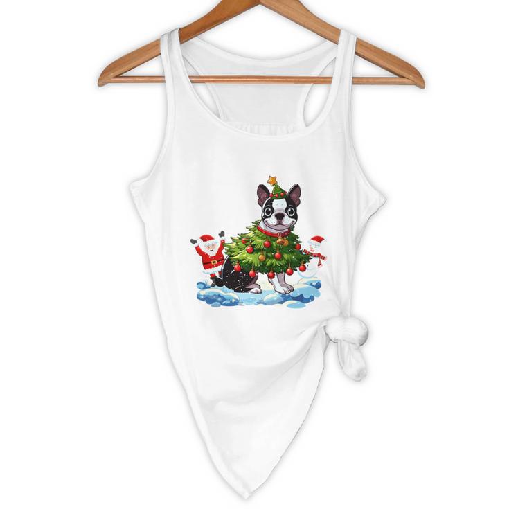 Boston Terrier Merry Christmas Tree Lights Dog X-Mas Dogs Flowy Tank, novelty gifts, funny gifts