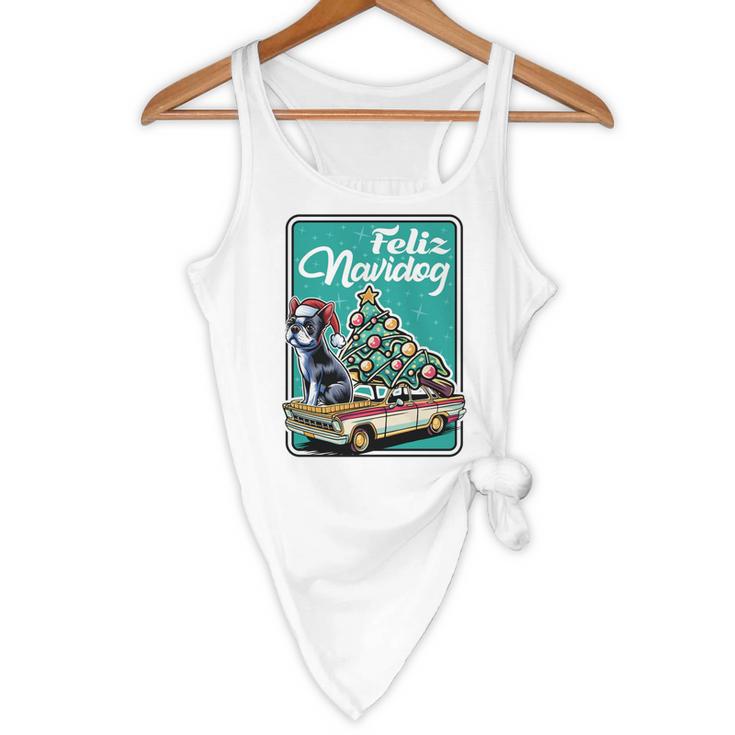 Boston Terrier Merry Christmas Tree Truck Dog X-Mas Flowy Tank, novelty gifts, funny gifts