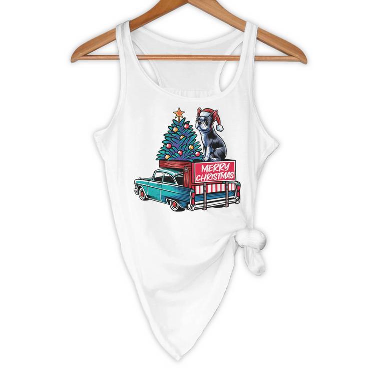 Boston Terrier Merry Christmas Tree Truck Santa Dog X-Mas Flowy Tank, novelty gifts, funny gifts