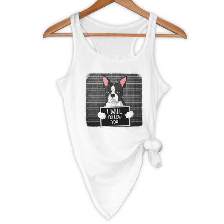 Boston Terrier Mug Shot Guilty Dog Flowy Tank, novelty gifts, funny gifts