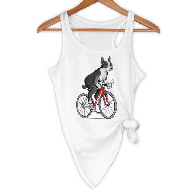 Boston Terrier Riding Bicycle Cute Bostie Biker Raglan Baseball Tee Flowy Tank, novelty gifts, funny gifts