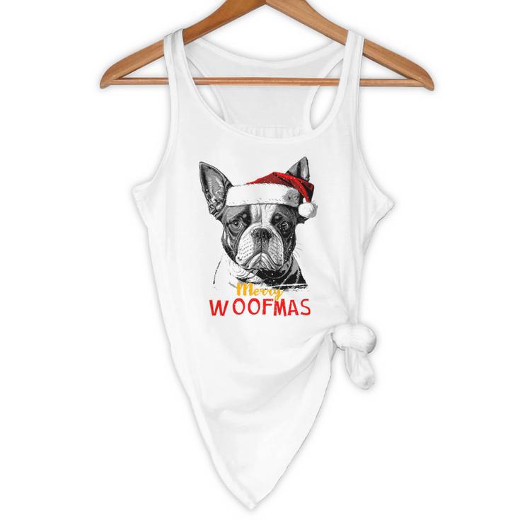 Boston Terrier Santa Claus Hat Merry Christmas Dog X-Mas Flowy Tank, novelty gifts, funny gifts