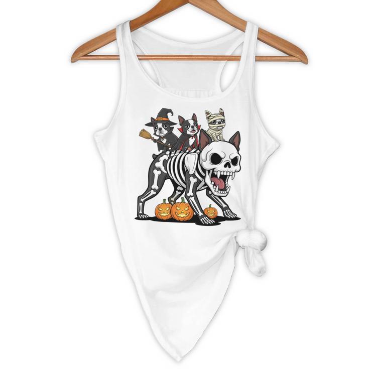 Boston Terrier Skeleton Mummy Witch Halloween Flowy Tank, novelty gifts, funny gifts