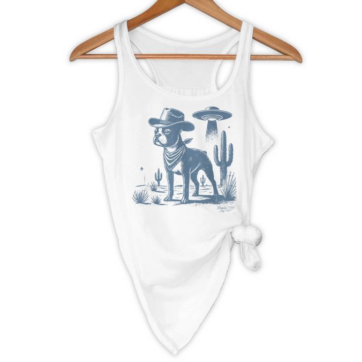 Boston Terrier UFO Cowboy Dog Dog Mom Dog Dad Alien Dog Flowy Tank, novelty gifts, funny gifts