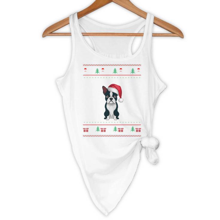 Boston Terrier Wearing Santa Hat Ugly Xmas Dog Lovers Flowy Tank, novelty gifts, funny gifts