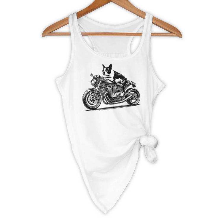 Cool Boston Terrier Riding a Motorcycle Biker Dog Lover For Men Women Kids Flowy Tank, novelty gifts, funny gifts
