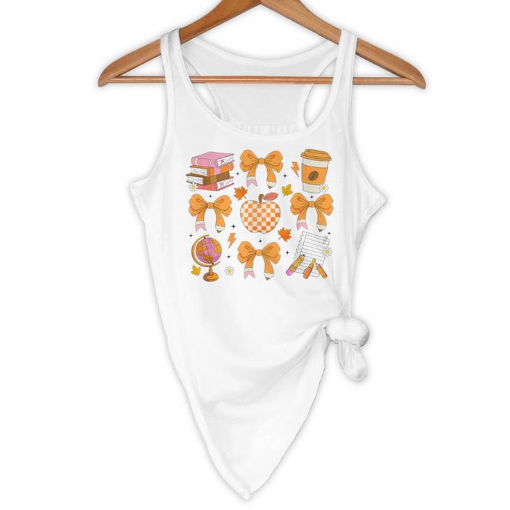 Coquette Bow Teacher Thanksgiving Fall Autumn Girls Women Flowy Tank, novelty gifts, funny gifts