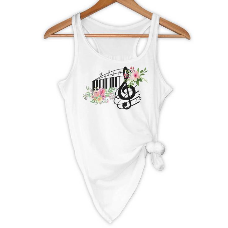 Cut Music Teacher Shirt With a Piano Keys Notes And Flowers Flowy Tank, novelty gifts, funny gifts