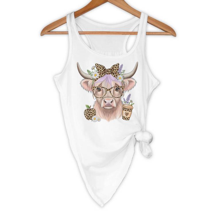 Cute Floral Highland Cow Back To School For Women Teacher Flowy Tank, novelty gifts, funny gifts Cute Floral Highland Cow Back To School For Women Teacher Flowy Tank, novelty gifts, funny gifts