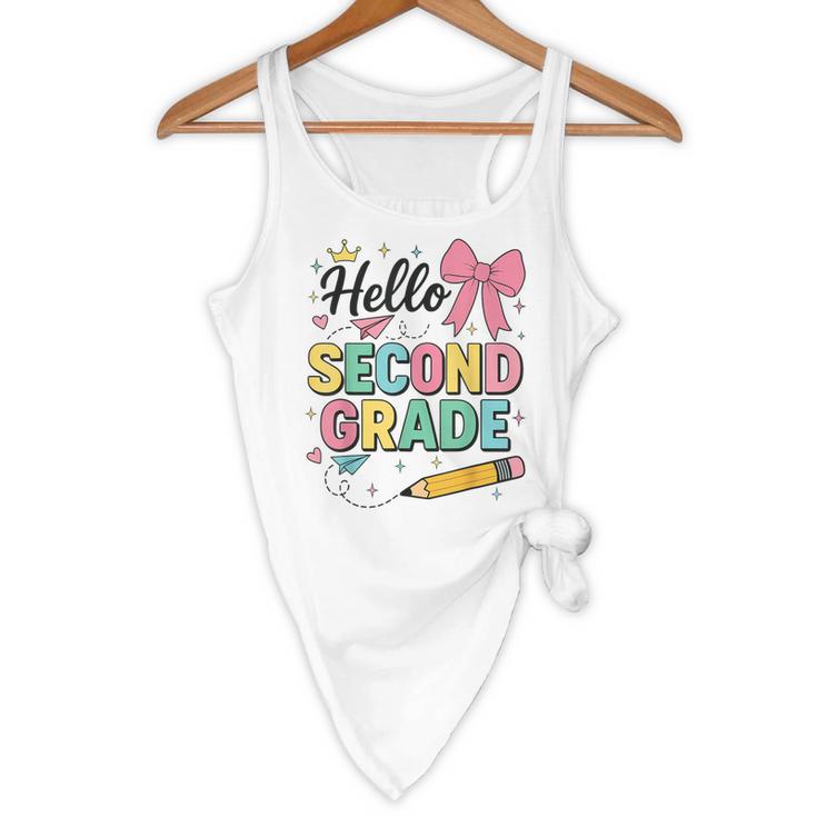 Cute Hello Second Grade Back To School Coquette Teacher Girl Flowy Tank, novelty gifts, funny gifts