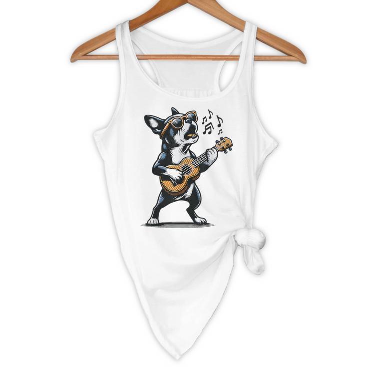 Dog Playing Guitar Singing Boston Terrier For Men Women Girls Kids Flowy Tank, novelty gifts, funny gifts