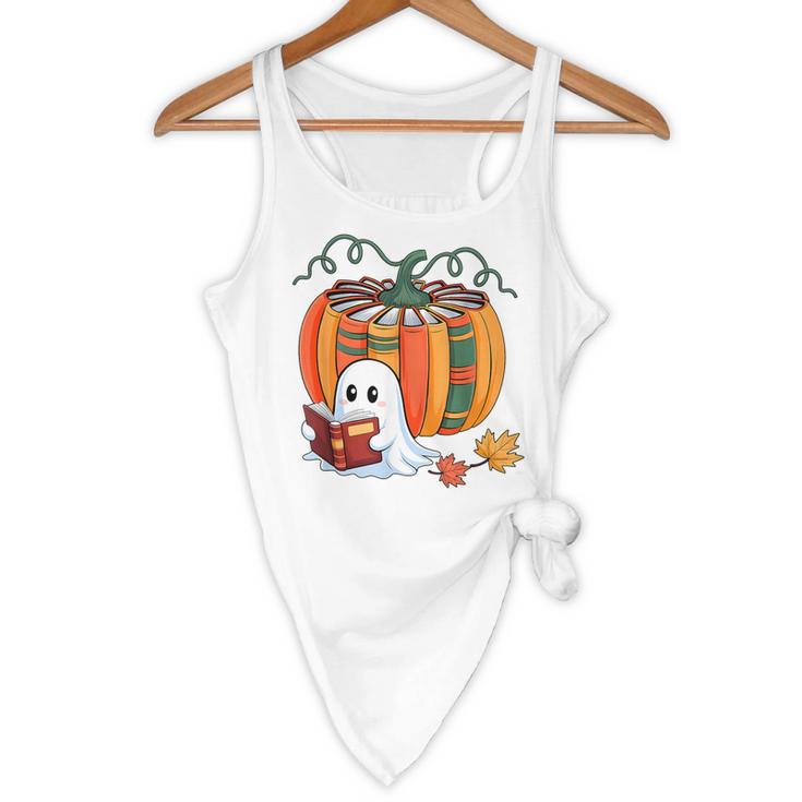 Fall Book Pumpkin Books Ghost Reading Halloween Teacher Flowy Tank, novelty gifts, funny gifts Fall Book Pumpkin Books Ghost Reading Halloween Teacher Flowy Tank, novelty gifts, funny gifts