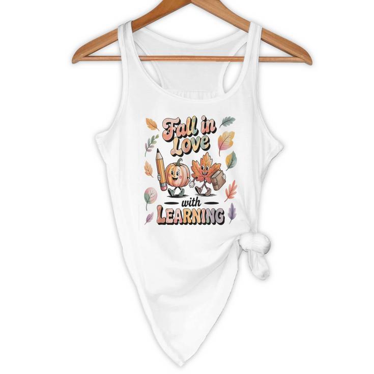 Fall In Love With Learning Teacher Autumn School Flowy Tank, novelty gifts, funny gifts