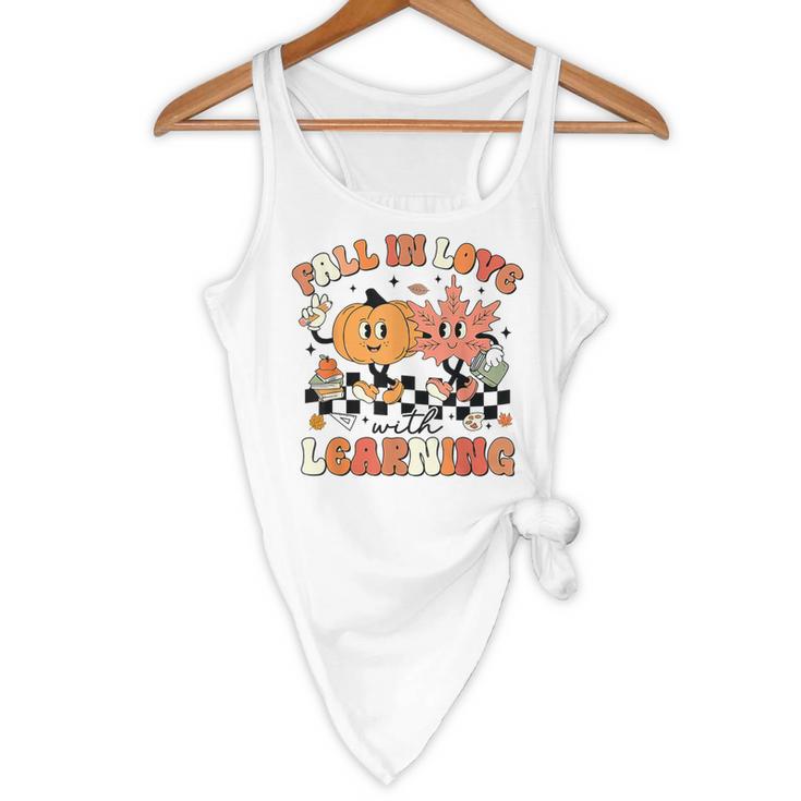 Fall In Love With Learning Teacher Retro Thanksgiving Flowy Tank, novelty gifts, funny gifts