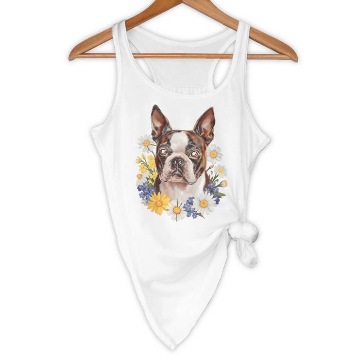 Floral Boston Terrier Flowy Tank, novelty gifts, funny gifts