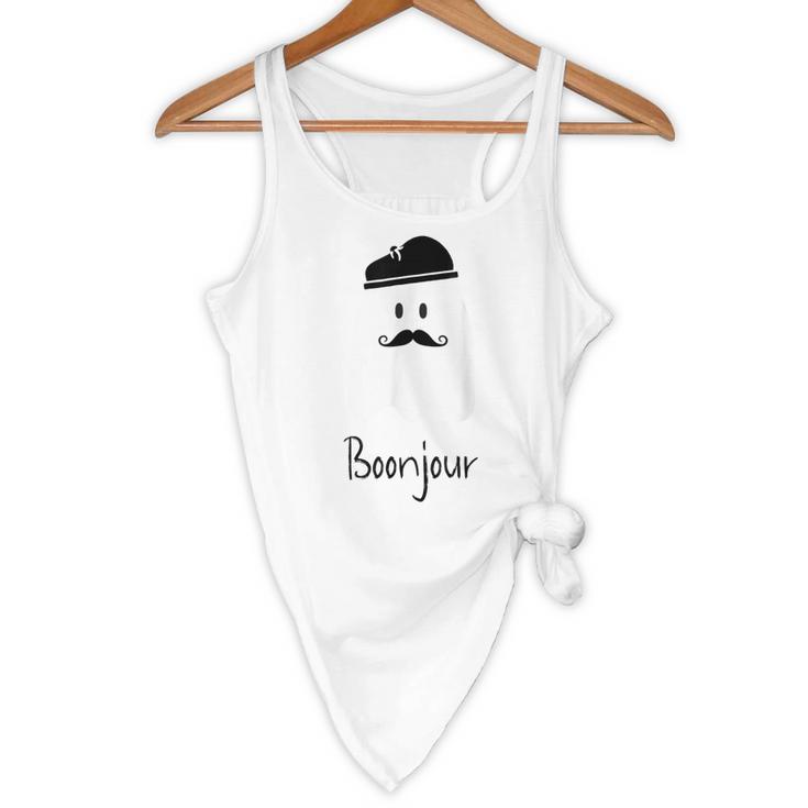 French Teacher Halloween Bonjour Ghost Flowy Tank, novelty gifts, funny gifts French Teacher Halloween Bonjour Ghost Flowy Tank, novelty gifts, funny gifts