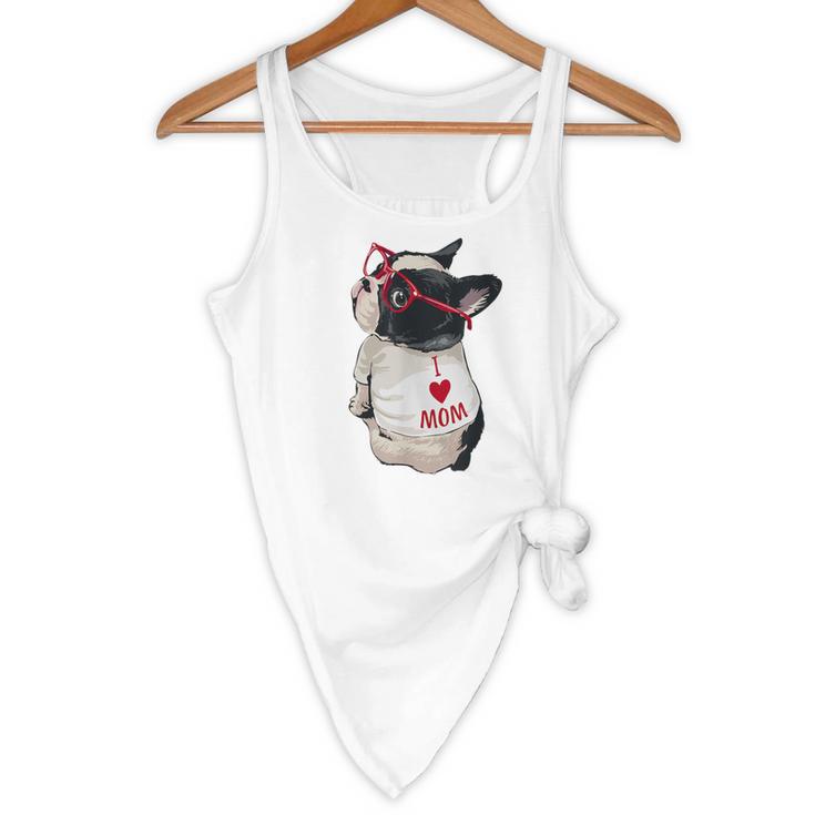 Girls I Heart Mom Love Mama Boston Terrier Dog Lover Flowy Tank, novelty gifts, funny gifts