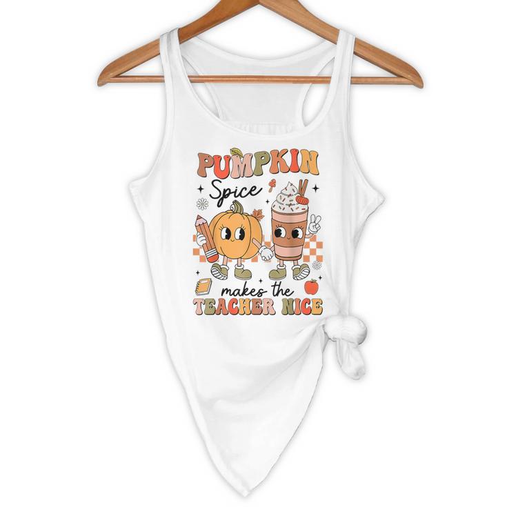 Groovy Pumpkin Spice Makes Teacher Nice Fall Thanksgiving Flowy Tank, novelty gifts, funny gifts