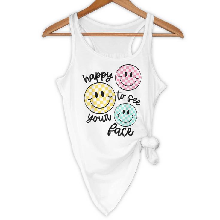 Happy To See Your Face Smile Face Teacher Back To School Flowy Tank, novelty gifts, funny gifts