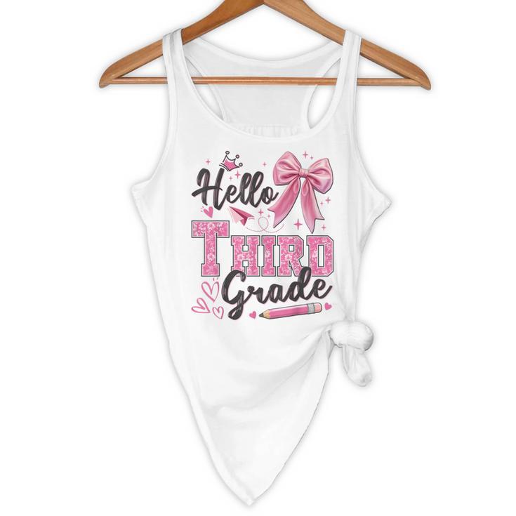 Hello Third Grade First Day Of School Coquette Teacher Girl Flowy Tank, novelty gifts, funny gifts