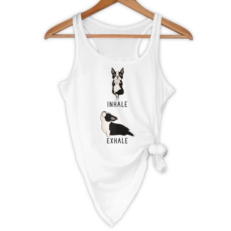 Inhale Exhale Yoga Boston Terrier Tshirt Flowy Tank, novelty gifts, funny gifts
