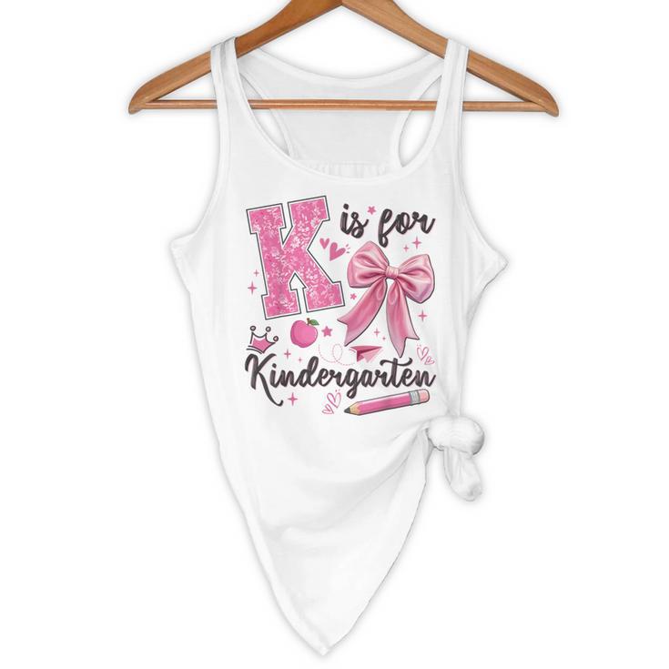 K Is For Kindergarten Teacher Coquette Bow Back To School Flowy Tank, novelty gifts, funny gifts K Is For Kindergarten Teacher Coquette Bow Back To School Flowy Tank, novelty gifts, funny gifts